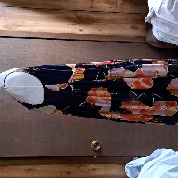 Maurices sundress, size M navy blue with orange, pink, taupe, and olive green - Picture 4 of 6